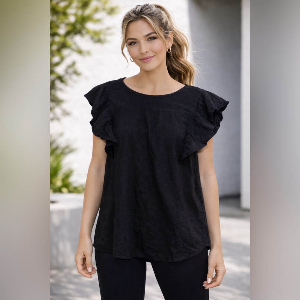 A New Day Black Ruffle Sleeve Blouse | Size Medium | Classic Chic Top